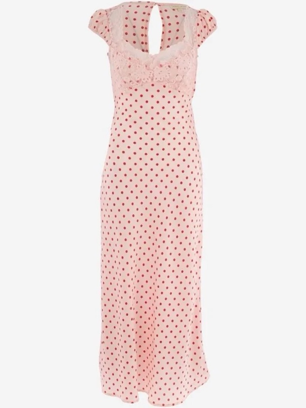 Pink Polka Dot Maxi Dress with Lace Trim
